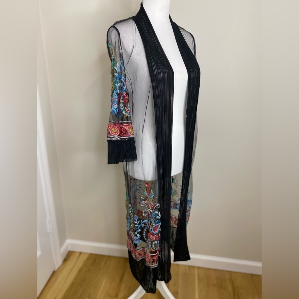 Black Sheer Embroidered Bohemian Kimono OS - Picture 2 of 7